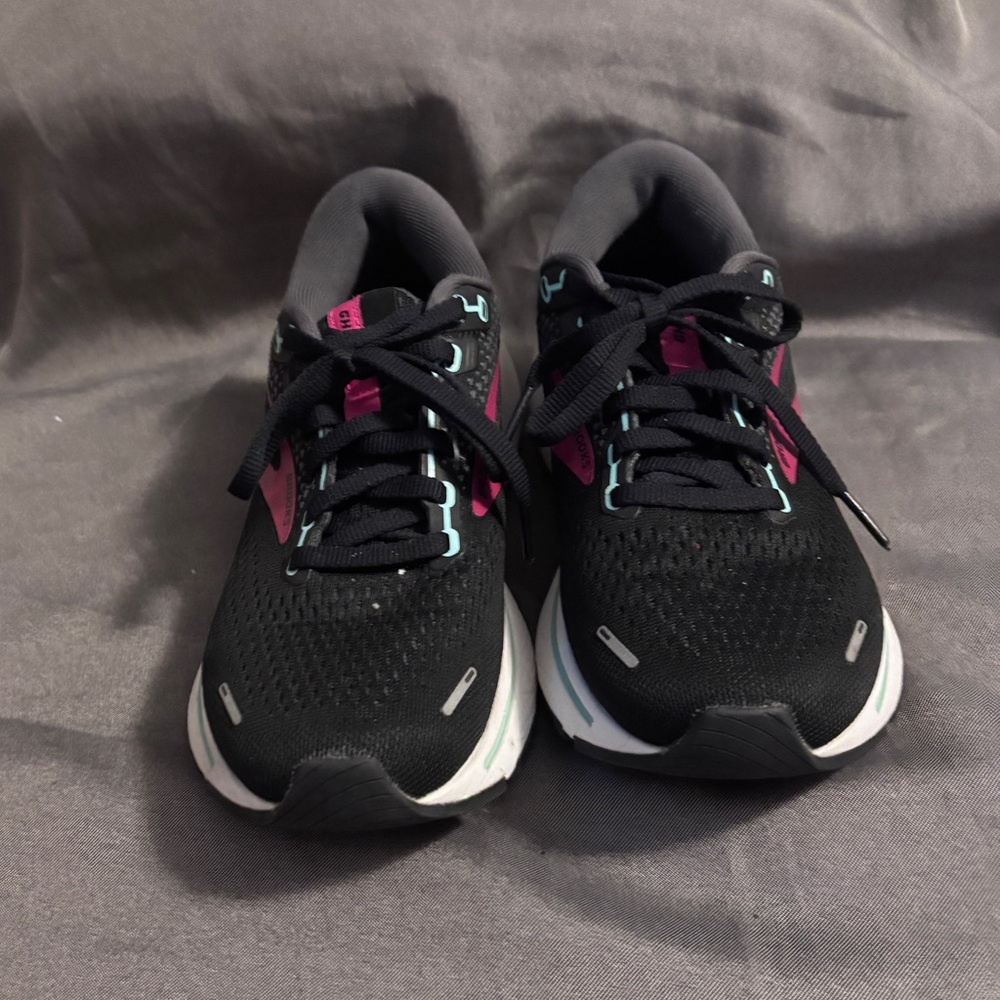Brooks Women's Black Running Shoes with Pink and Teal Accents